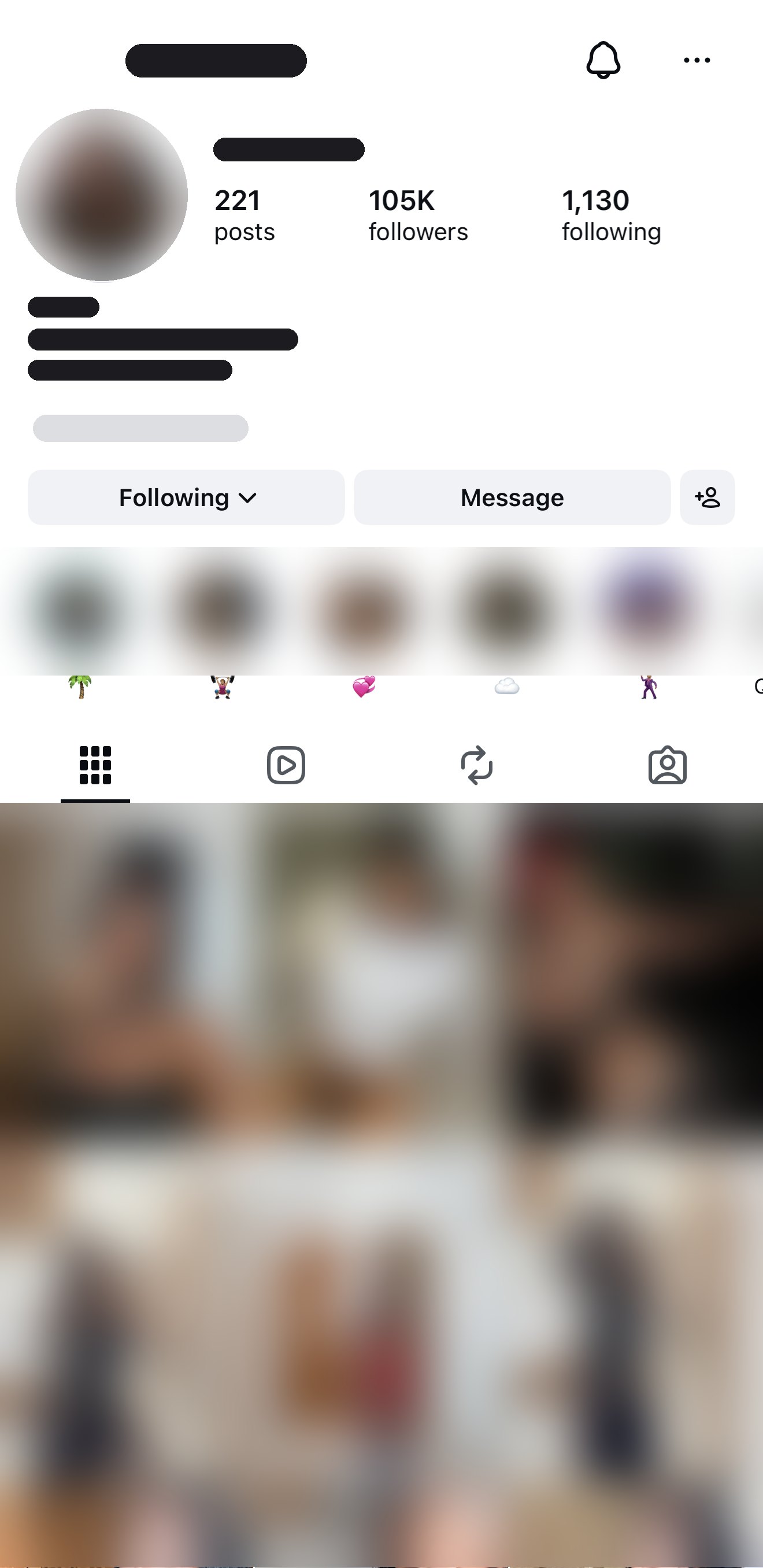 Instagram profile with 105K followers, identity hidden